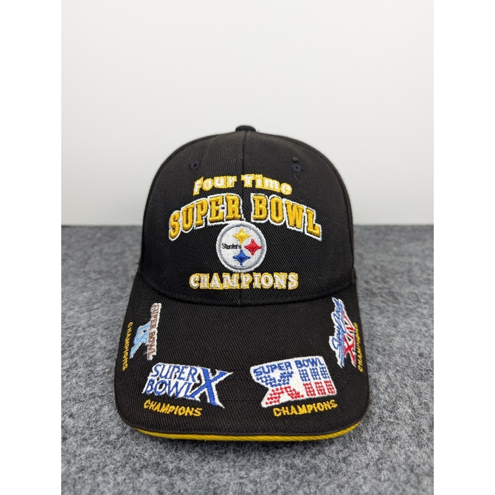 Vintage Pittsburgh Steelers Hat Cap Strap Back Black NFL Football Reebok Mens